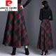 Pierre Cardin Woolen Wool Skirt Women's Plaid Spring and Autumn Long Skirt Large Swing Skirt High Waist Slim A-Line Skirt Umbrella Skirt Long Woolen Skirt Green Plaid