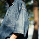 Edition denim shirt women's new summer style handsome neutral style pullover loose short-sleeved denim top denim blue S (160)