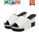 卡帝乐鳄鱼（CARTELO）高档拖鞋外穿百搭真皮坡跟防水台高跟凉鞋松糕厚底一字平底凉拖鞋 黑色 38