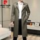Pierre Cardin Trendy Over-Knee Double Breasted Windbreaker Jacke für Männer schlanker Jugend Herbst Britisch Retro verdickte Mantel mit mittlerer Länge 12158 Karte ein langer m