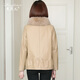 Lingfaner Haining genuine leather down jacket for women winter new fashion sheepskin jacket fox fur collar short leather jacket khaki L