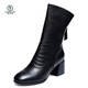 Woodpecker women's shoes women's genuine leather Martin boots women's 2025 new autumn and winter short boots women's boots plus fleece snow boots women's black (add fleece to keep warm) 35