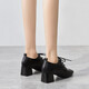 Zhr Chaussures célibataires pour femmes British Style MODERNE Square Toe High Heels Polydoule Mid-Heel épais talons hauts Chaussures en cuir profonde à lacets pour femmes Y557 Black 38