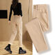 Geyun Jeans Women's 2025 Spring and Autumn New Style Wearing Straight Wide Legs Khaki Cotton Pants Plus Fleece Thickened Smoke Pants Women's Khaki One Buckle [Fleece Thickened] 13588 27 (96 to 105Jin [Jin equals 0.5 kg])
