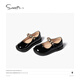 Snuffy Mädchen Lederschuhe Frühling und Herbst Kinder Mary Jane Lederschuhe Pearl Princess Schuhe Bequeme Performance Schuhe Einzelschuhe Iris Schwarz 28