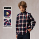 E LAND KIDS 100% cotton Eland boys' shirt 25 spring new arrival college style badge embroidered plaid Red/20 160