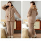 Modal pajamas for women in winter thickened and plush three-layer cotton coral velvet keep warm and hooded new home clothing set 6630 red 2XL 140-160Jin [Jin equals 0.5 kg]