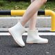 Fujian Mode japanische Regenstiefel für Frauen, die kurze Röhrenregenstiefel für die Arbeit im Freien wasserdichte und rutschfeste Schuhe Gummischuhe flach gesaliertes Pull-Toe-Schuhe Größe 38 [mit Innensohle, Markierung] Weiß tragen