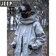JEEP SPIRIT style high collar hooded windbreaker jacket three-dimensional large pockets mid-length assault jacket work jacket black cotton L (130-160Jin Jin equals 0.5kg)