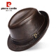 Pierre Cardin Genuine Leather Hat Men's Autumn and Winter First Layer Cowhide Casual Dad Jazz Hat Short Brim Small Hat Outdoor Outing Black Medium XL (57-58cm)