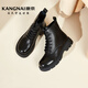 康奈（kangnai）冬季新款女靴时尚方跟马丁靴牛皮厚底增高女鞋短靴18238027 黑色 40