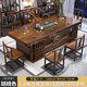 New Chinese style solid wood large board tea table and chair combination, a complete set of home storage tea table, office tea making table, 1.6 meters lucky stone plate style 1 surround chair 4 crescent chairs