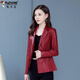Woodpecker (TUCANO) 2025 new spring and autumn imitation leather jacket for women, short Korean version, slim fit, cotton, large size leather jacket, stylish small coat 2022910-black-thin section 2XL recommended 110-120Jin Jin equals 0.5 kg