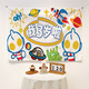 Pure tone baby happy first birthday background cloth cute cartoon children's party decoration ins internet celebrity background wall hanging cloth Happy Bear 2 years old Width 1*Height 0.7m Collection free installation package + 6 meters light