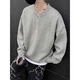 QuMile American Henry collar sweater for men in spring and autumn, loose, high-end, lazy style bottoming sweater, cleanfit inner layer, light gray XL