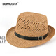 Somubay Hut Herren Sonnenschatten Strohhut Hut Atmungsfreier Urlaub cooler Hut Sonnenschutz Hut Panama Britische Gentleman's Top -Hut Khaki Farbe (Empfohlen vom Ladenmanager) Regulierter Code