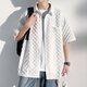 
YOOOURTHING24 summer new high-end casual waffle quarter-sleeved shirt men Hong Kong style brand large size loose shirt men C829 black 4XL recommendation (185-205Jin [Jin equals 0.5 kg])