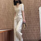 良蜓职业女装高端套装高级感夏季款休闲条纹时尚单女v领拼接上衣洋气 条纹装 2XL 建议130-145斤