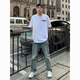 Qumile American street fashion brand letter printing heavy short-sleeved T-shirt men's summer casual loose white cotton base shirt white L [recommended 100-120 Jin [Jin equals 0.5 kg]]