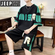 JEEP SPIRIT夏季青年短袖运动套装t恤胖子加肥加大码男装宽松潮牌帅气一套 D672 红色 6XL