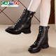 CARTELO Martin boots with height-enhancing women's shoes British women's boots breathable single boots versatile mid-tube boots 2025 autumn new style beige plus velvet 34