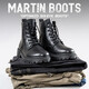 Chaussures masculines Huili Martin Boots Men's British Trendy Chaussures hiver plus Velvet rétro Motorcycle haut toit Bottes pour hommes Travail Bottes en cuir Chaussures en coton noir 43