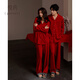 Yuenei red pajamas wedding newlyweds long-sleeved suit bride and groom pure cotton men and women pair spring and autumn home clothes 88135 Lucky Red Men's L (Male 110-140 Jin Jin equals 0.5 kg / Female 110-120 Jin Jin equals 0.5 kg)