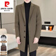 皮尔卡丹（pierre cardin）鹅绒内胆羊毛双面呢外套男士加厚毛呢大衣男秋冬中长款羊 绒风衣 卡其色MN5582【西装领羊毛双面呢 L (110-125斤)