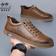 Henipolo sports shoes for men new style cowhide leather men's trendy sneakers for men all-match business casual shoes non-slip low-top men's shoes brown 43 (265mm) leather shoe size
