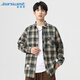 JEANSWEST long-sleeved shirt men's 2025 autumn young and middle-aged men's plaid loose versatile plaid shirt green XL