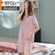 Modal mit Brustpads-Pyjamas für Frauen im Sommer Modal Modal kurzärmelig großes Nachthemd Ice Seide Home Kleidung Sommer dünn mittelgroße MQ9249 Warmpulver [Upgrade Brustpolster] L (Empfohlen 110-120 Jin [Jin gleich 0,5 kg]))