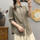 NICOLEJOLIE100%纯棉长袖衬衫女2025春装新款细条纹宽松文艺休闲棉纱衬衣上衣 蓝条6623（翻领细条纹无口袋） L