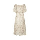 
S.DEER San Dior Summer Women's Fashion V-neck Ruffle Printed Mesh Waist Dress S242Z1289 Pink Brown/39 S (160)