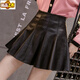 Sorrynam Small Leather Skirt Pleated Skirt High Waist A-Line Skirt Women's Autumn and Winter New Slim Puff Umbrella Skirt Leather Short Skirt Black M