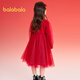 Balabala Guobo IP children's clothing girls dress national style spring and autumn knitted mesh skirt western style princess New Year red 00466 130