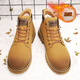 Jeep 2024 autumn and winter new cowhide outdoor waterproof high-top yellow boots, thick-soled height-enhancing and kicking, Martin boots, golden yellow (adding velvet to keep warm) 41