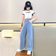 Pitt Pitt Girls Wide Jams Jeans Style d'automne 2025 Nouveau pantalon pour enfants de style automne print