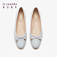 Lairsdan Spring new elegant bow ballet flat heel flat women's shoes round toe leather single shoes 5M15602 Grey GYK 38