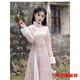 Verse Verse pink cheongsam autumn and winter long-sleeved velvet improved young girl new Chinese style Ao Dai national style dress long skirt Pink Chang'e Fairy-cheongsam + accessories velvet M 165