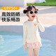 Pull back children's swimsuit girls split small, medium and large children's hot spring sun protection swimming three-piece set 35150 purple XL