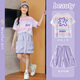 小猪彼特女童短袖套装夏季薄款儿童2025新款速干运动服童装两件套夏装10岁 9922白色+18442紫色 130 cm