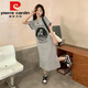 皮尔卡丹（pierre cardin）纯棉长款过膝懒人连衣裙女宽松外穿夏季新款遮肉短袖t恤裙子开叉 761-咖啡色 (纯棉)今年流行的轻 M