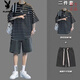 Traje de manga corta a rayas Playboy ropa de verano para hombres y ropa hermosa con camiseta de moda pantalones cortos de mezclilla set 9226 blanco + 147 pantalones cortos de mezclilla azul 2XL 2XL