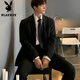 Playboy student suit men's loose casual black college student suit Korean style business formal casual three-piece suit suit + trousers + white shirt XL