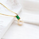 ZHUELLA Freshwater Pearl Vintage Green Zircon 925 Silver Pendant Necklace 7.5-8.5mm