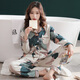 Dilefen pajamas for women pure cotton long sleeve spring and autumn casual cardigan home clothes full cotton winter thin plus size women's suit XEQ-9906 women 3XL size recommended to wear weight 160-180 Jin [Jin equals 0.5 kg]