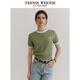 Teenie WeenieteenieeVeenie Bär Frauen einfache Sommerstil Kleidung Kontrast Farbe Textur Crescent Raster Rundhals Hals Kurzarm Pullover Militärgrün XS 155_