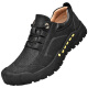 Huili casual leather shoes men's genuine leather spring and autumn outdoor hiking toe-mounted shoes layer cowhide sports shoes soft sole breathable work shoes black single layer BXT18655 40