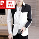 Pierre Cardin (pierre cardin) black and white color matching suit for men, spring and autumn trendy Korean version with personalized design, handsome and slim fit small suit jacket summer long-sleeved white 2XL 180 suitable for 135-145Jin Jin equals 0.5 kg