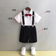 
GOKU boys' dress suit kindergarten performance suit overalls summer host children's suit graduation suit flower girl black pants + shirt + strap + bow tie 130 recommended weight 43-50 Jin [Jin equals 0.5 kg]